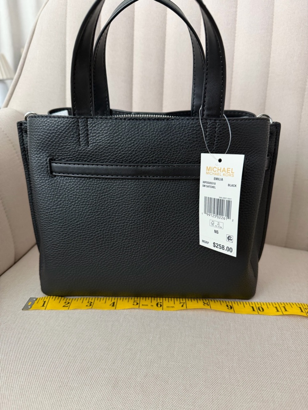 Michael Kors Black Pebbled Leather Satchel with Belt Detail - Picture 5 of 7